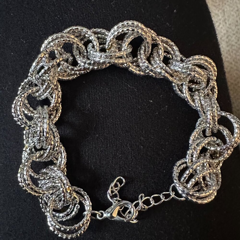Mesh Silvertone Adjustable Statement Bracelet - image 2